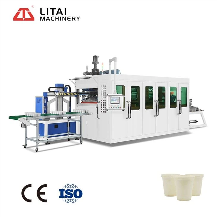 Disposable Glass Pp Plastic Cup Making Machine With Heating, Forming, Cutting, And Rewinding Waste Into One Piece